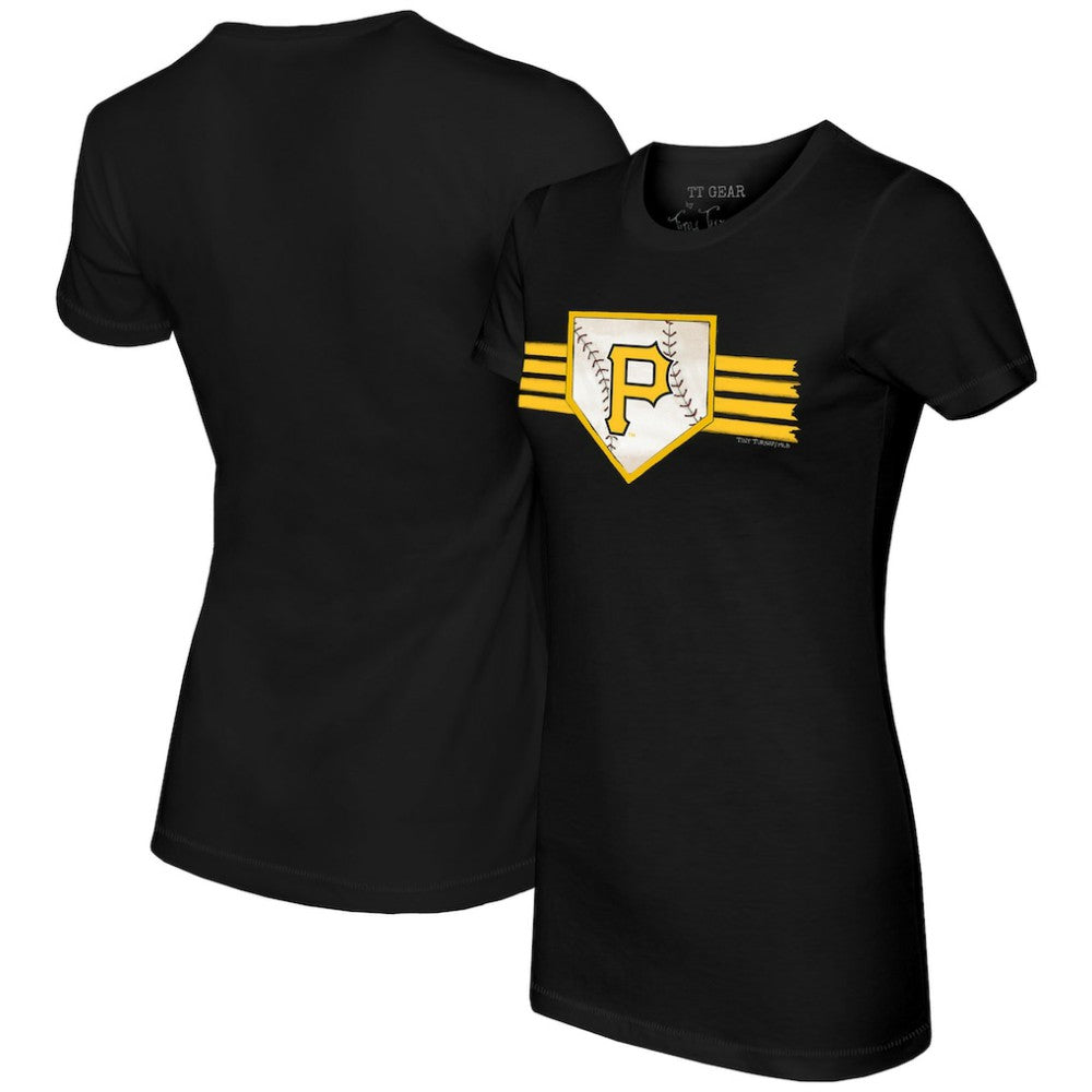 Pittsburgh Pirates Tiny Turnip Women's Base Stripe T-Shirt - Black