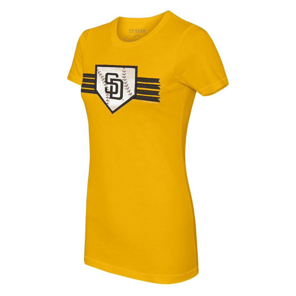 San Diego Padres Tiny Turnip Women's Base Stripe T-Shirt - Gold