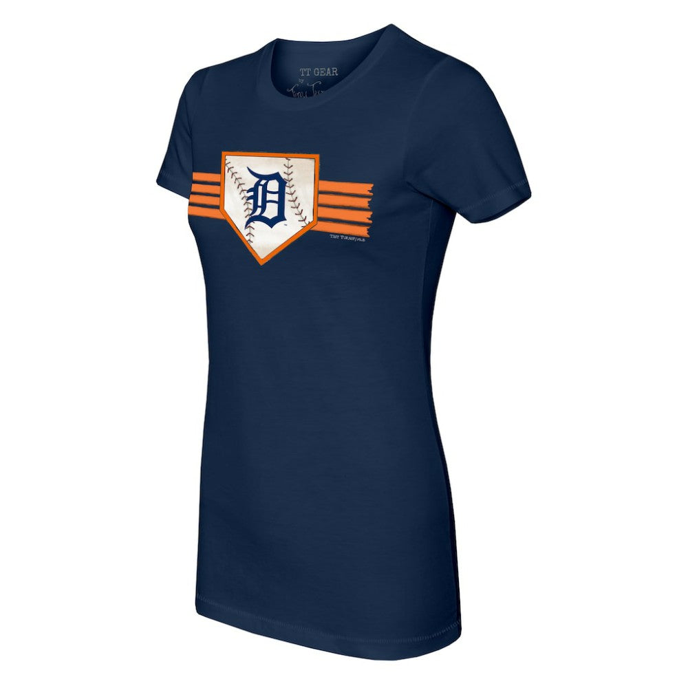 Detroit Tigers Tiny Turnip Women's Base Stripe T-Shirt - Navy