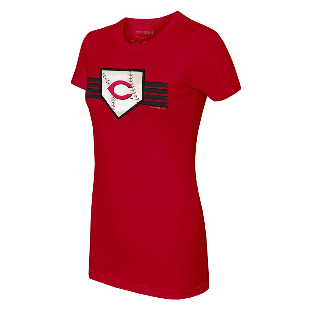 Cincinnati Reds Tiny Turnip Women's Base Stripe T-Shirt - Red
