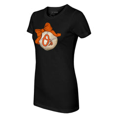 Baltimore Orioles Tiny Turnip Women's Baseball Bow T-Shirt - Black