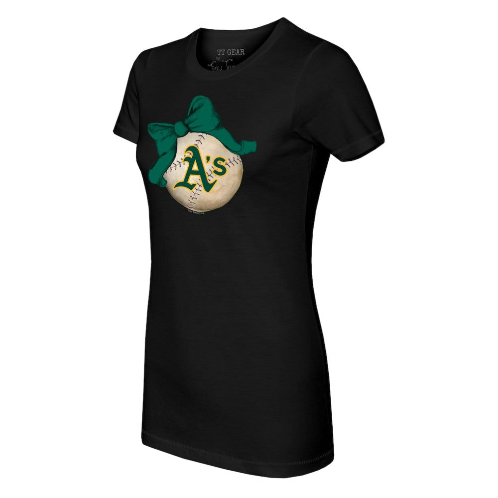 Athletics Tiny Turnip Women's Baseball Bow T-Shirt - Black