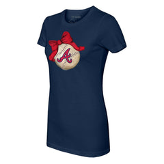 Atlanta Braves Tiny Turnip Women's Baseball Bow T-Shirt - Navy
