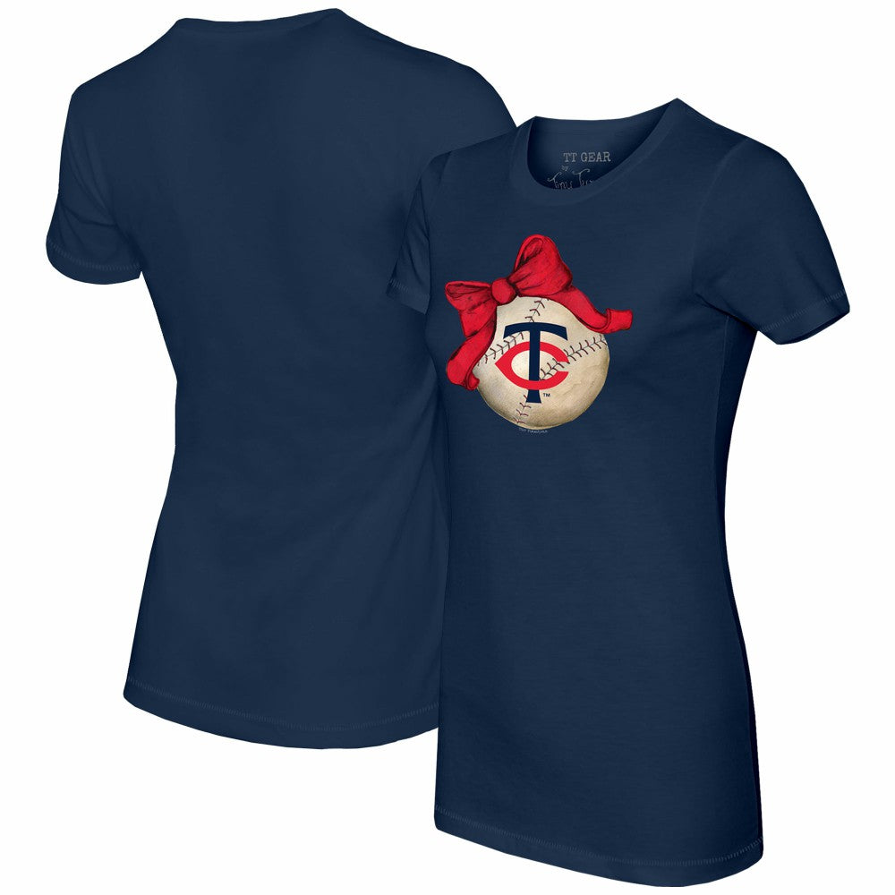 Minnesota Twins Tiny Turnip Women's Baseball Bow T-Shirt - Navy