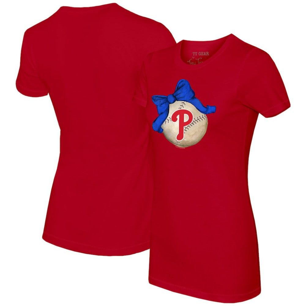 Philadelphia Phillies Tiny Turnip Women's Baseball Bow T-Shirt - Red