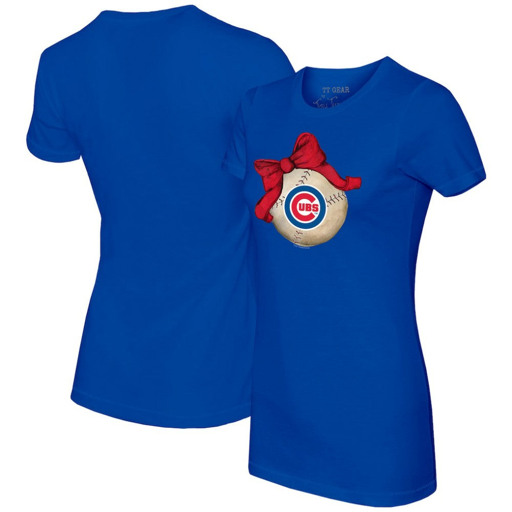 Chicago Cubs Tiny Turnip Women's Baseball Bow T-Shirt - Royal