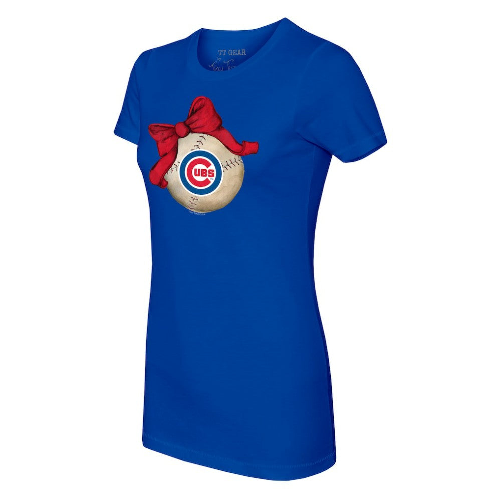 Chicago Cubs Tiny Turnip Women's Baseball Bow T-Shirt - Royal