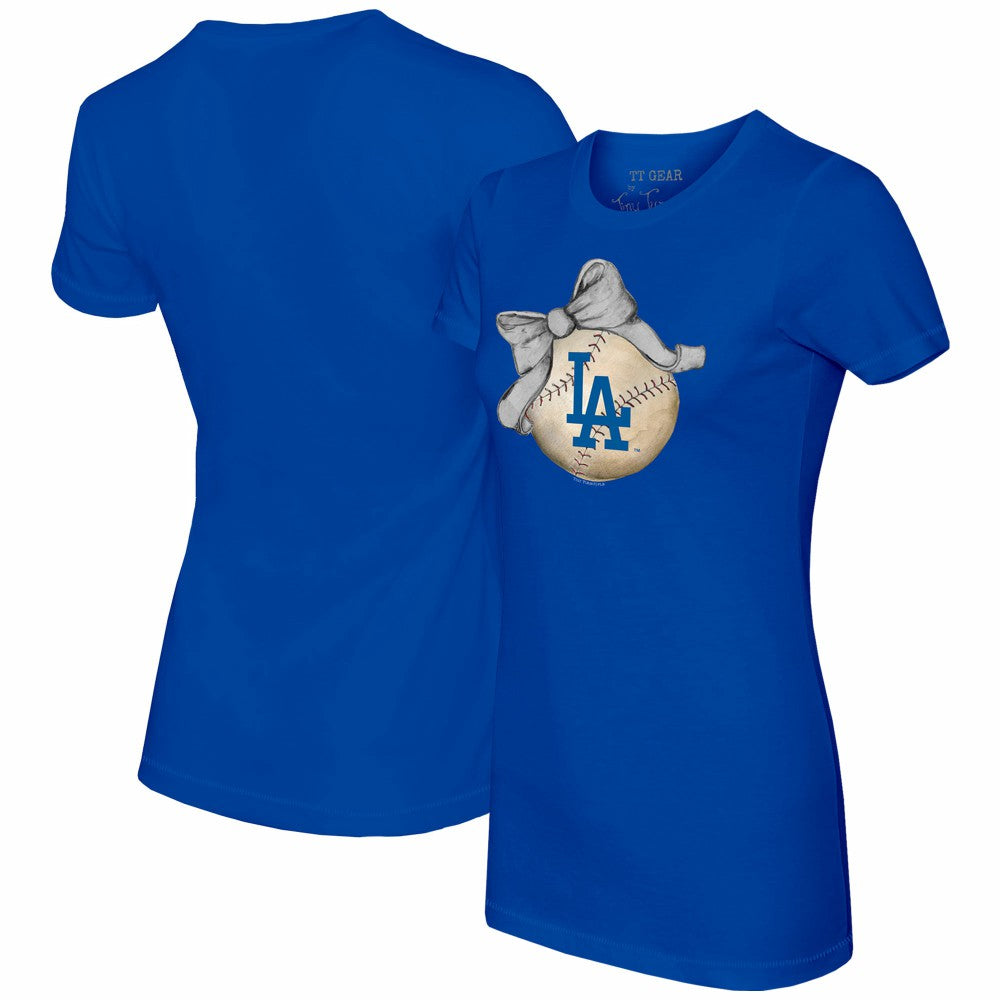 Los Angeles Dodgers Tiny Turnip Women's Baseball Bow T-Shirt - Royal