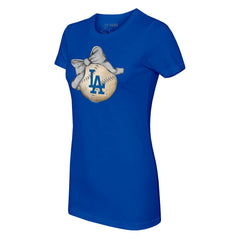 Los Angeles Dodgers Tiny Turnip Women's Baseball Bow T-Shirt - Royal