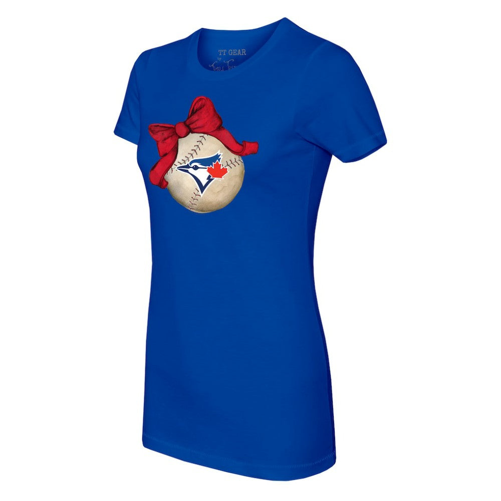 Toronto Blue Jays Tiny Turnip Women's Baseball Bow T-Shirt - Royal