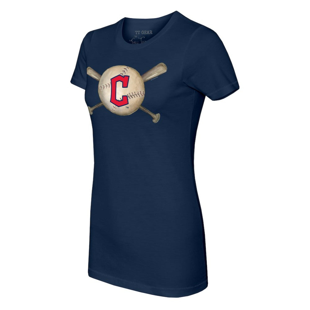 Cleveland Guardians Tiny Turnip Women's Baseball Cross Bats T-Shirt - Navy