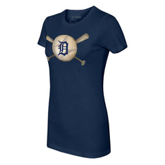 Detroit Tigers Tiny Turnip Women's Baseball Cross Bats T-Shirt - Navy