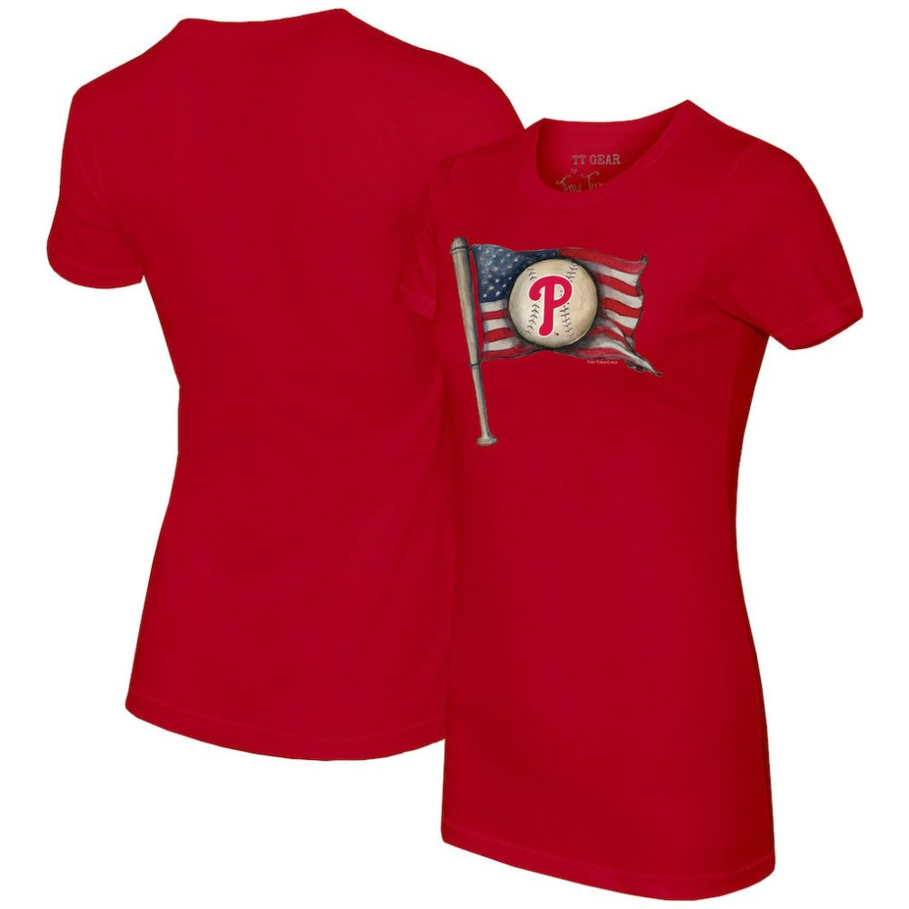 Philadelphia Phillies Tiny Turnip Women's Baseball Flag T-Shirt - Red