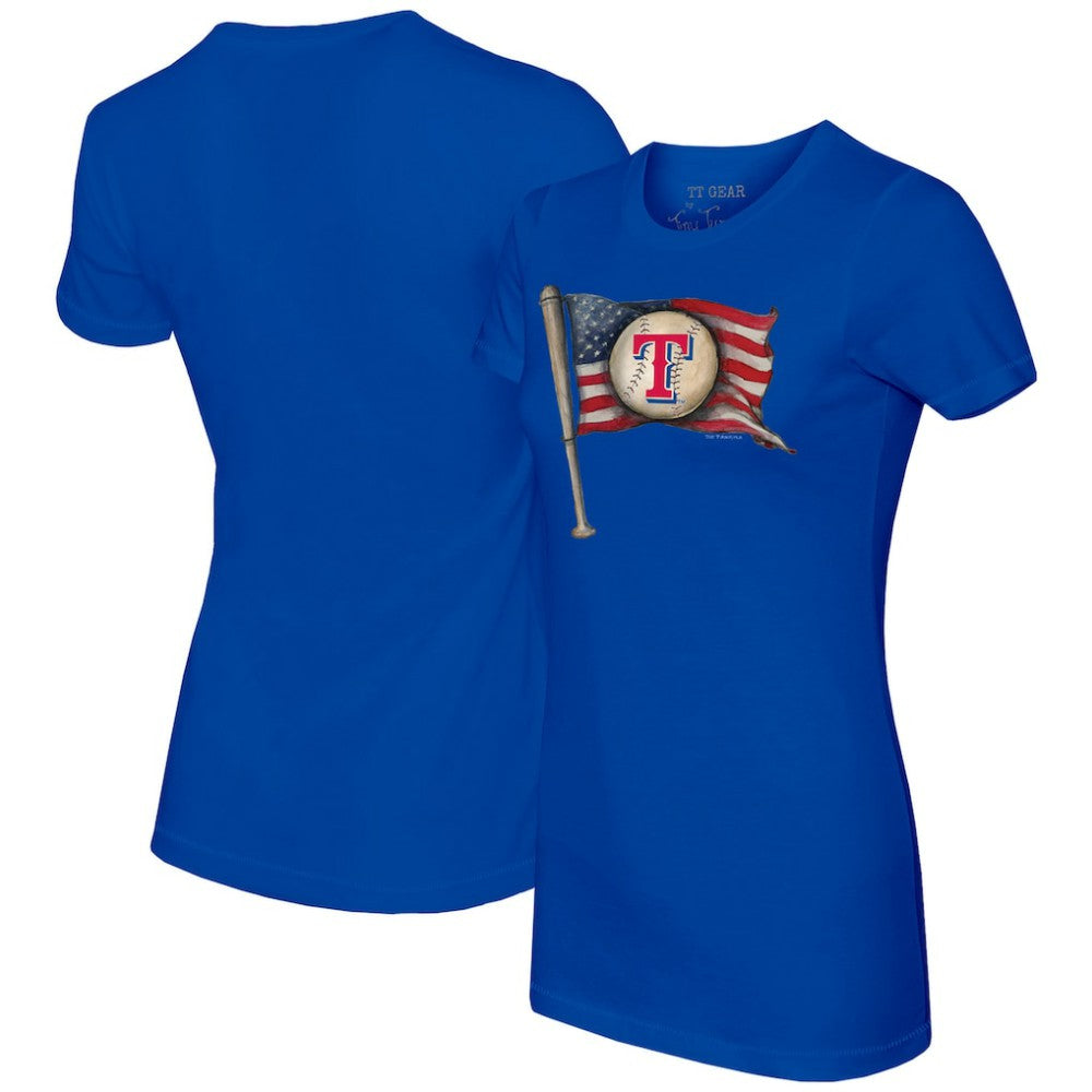 Texas Rangers Tiny Turnip Women's Baseball Flag T-Shirt - Royal