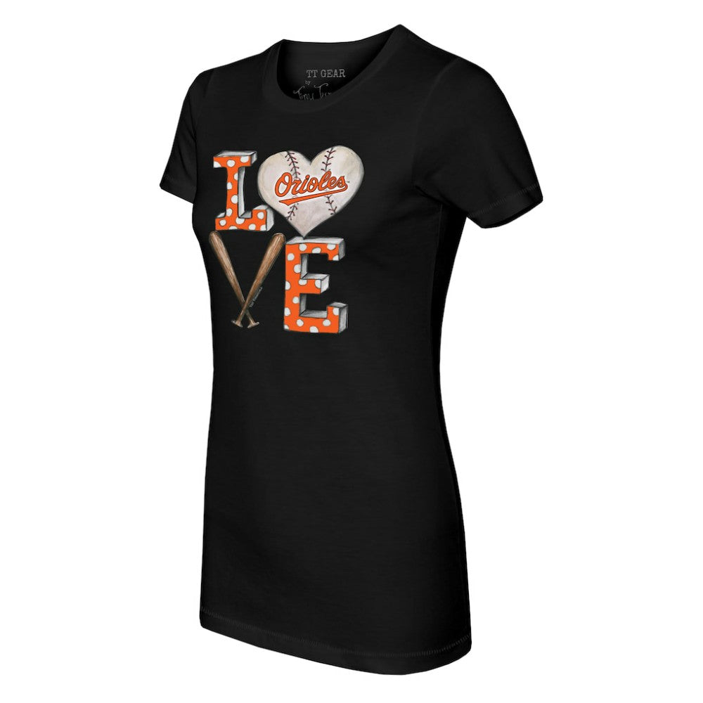 Baltimore Orioles Tiny Turnip Women's Baseball Love T-Shirt - Black