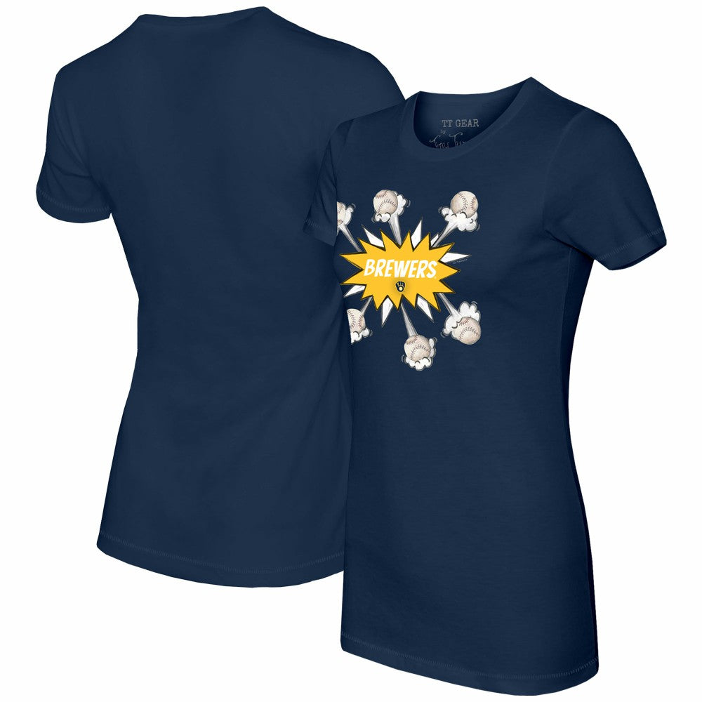 Milwaukee Brewers Tiny Turnip Women's Baseball Pow T-Shirt - Navy