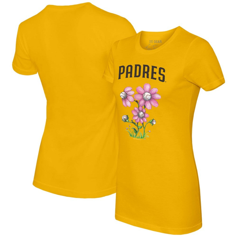 San Diego Padres Tiny Turnip Women's Blooming Baseballs T-Shirt - Gold