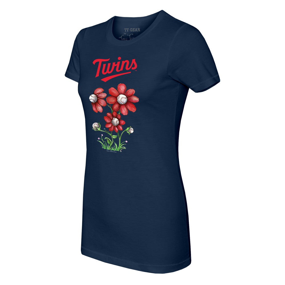 Minnesota Twins Tiny Turnip Women's Blooming Baseballs T-Shirt - Navy