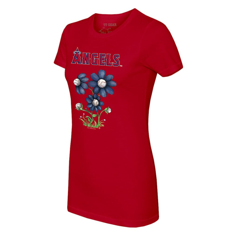 Los Angeles Angels Tiny Turnip Women's Blooming Baseballs T-Shirt - Red