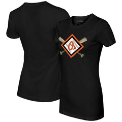 Baltimore Orioles Tiny Turnip Women's Diamond Cross Bats T-Shirt - Black