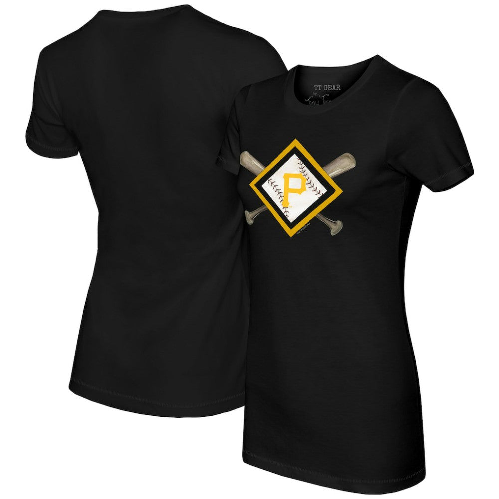 Pittsburgh Pirates Tiny Turnip Women's Diamond Cross Bats T-Shirt - Black
