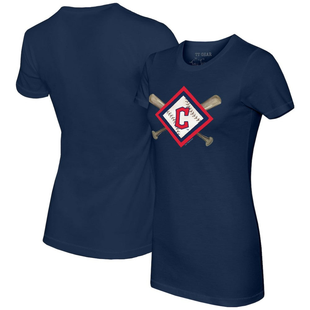 Cleveland Guardians Tiny Turnip Women's Diamond Cross Bats T-Shirt - Navy