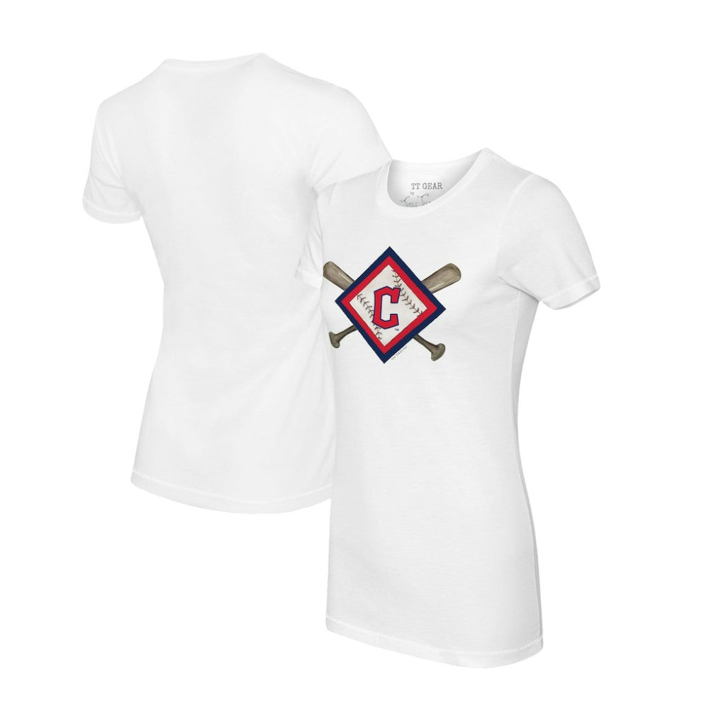 Cleveland Guardians Tiny Turnip Women's Diamond Cross Bats T-Shirt - White