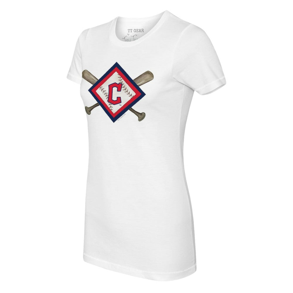 Cleveland Guardians Tiny Turnip Women's Diamond Cross Bats T-Shirt - White