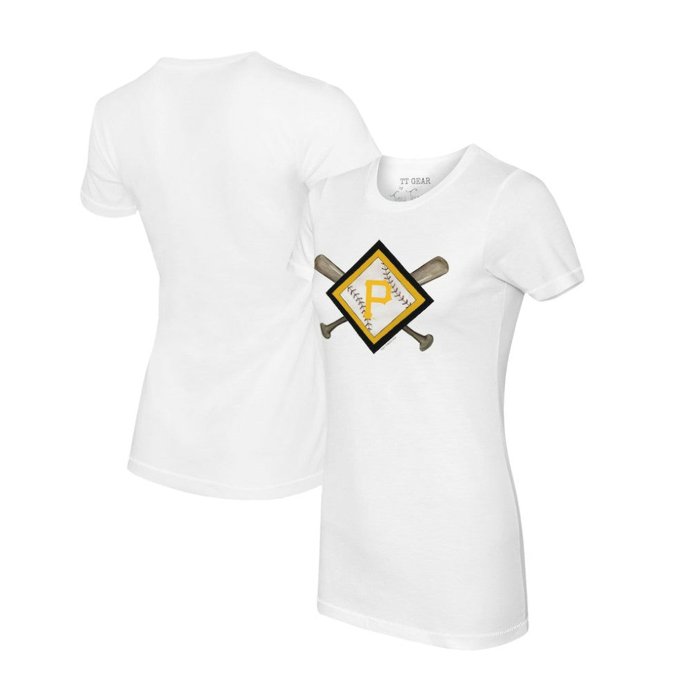 Pittsburgh Pirates Tiny Turnip Women's Diamond Cross Bats T-Shirt - White
