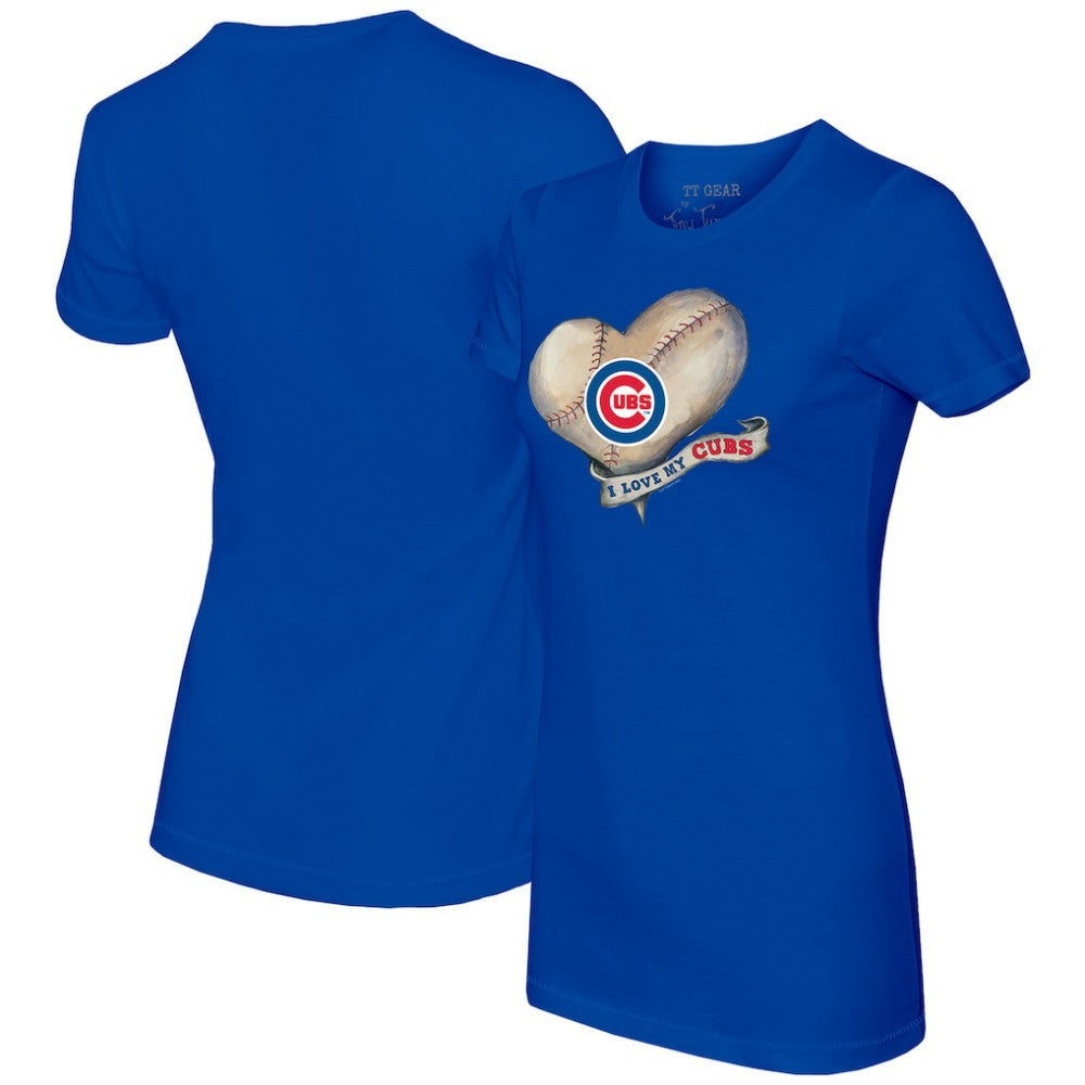 Chicago Cubs Tiny Turnip Women's Heart Banner T-Shirt - Royal