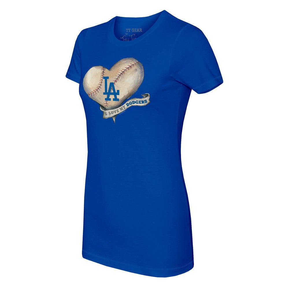 Los Angeles Dodgers Tiny Turnip Women's Heart Banner T-Shirt - Royal