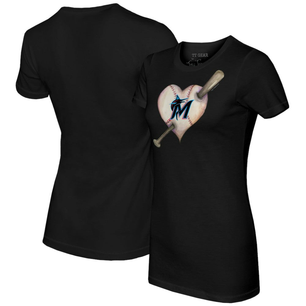 Miami Marlins Tiny Turnip Women's Heart Bat T-Shirt - Black