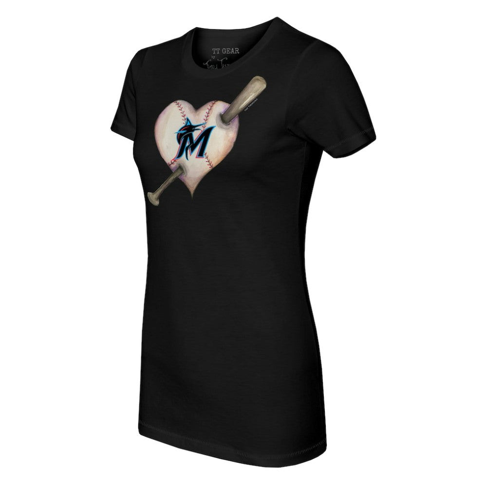 Miami Marlins Tiny Turnip Women's Heart Bat T-Shirt - Black