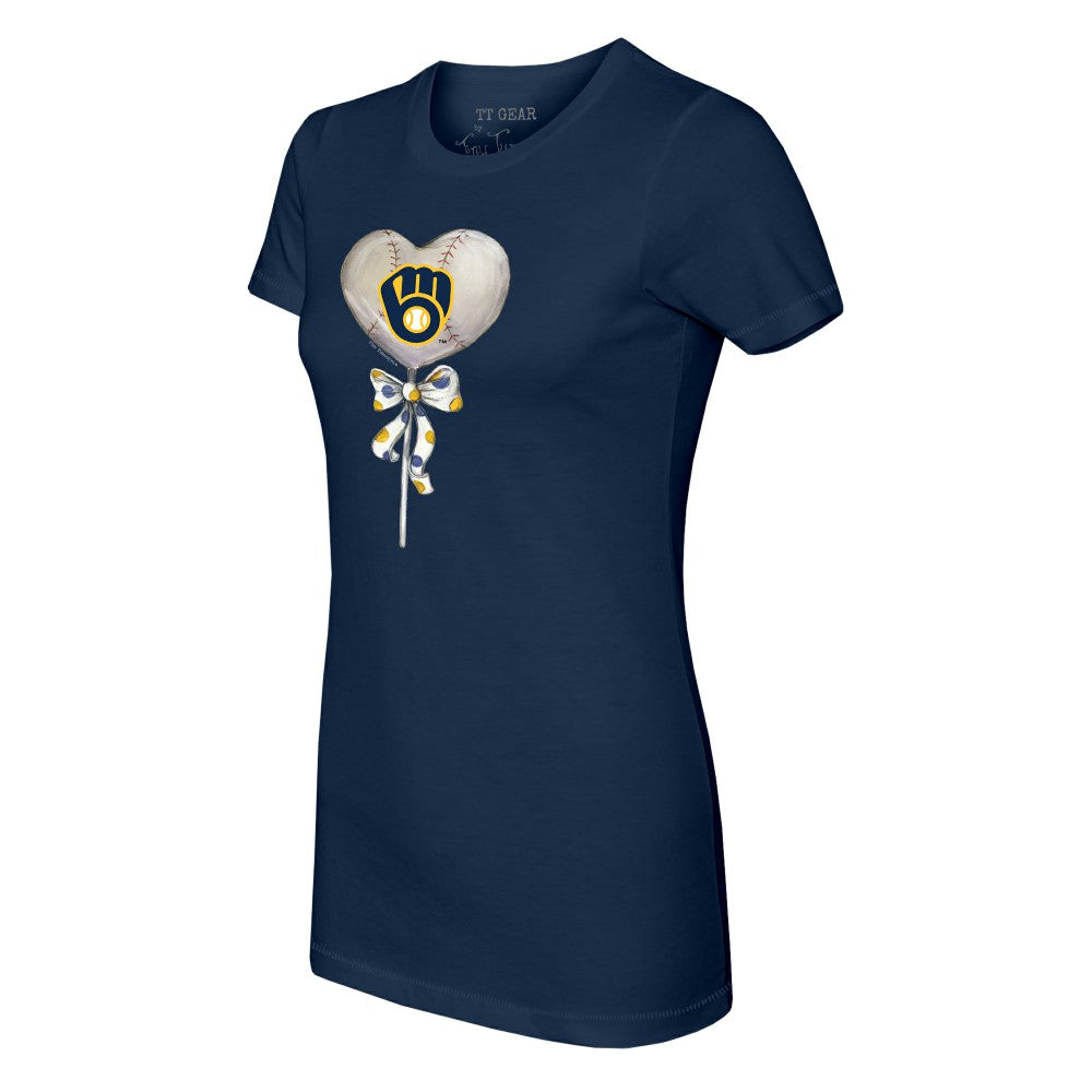 Milwaukee Brewers Tiny Turnip Women's Heart Lolly T-Shirt - Navy