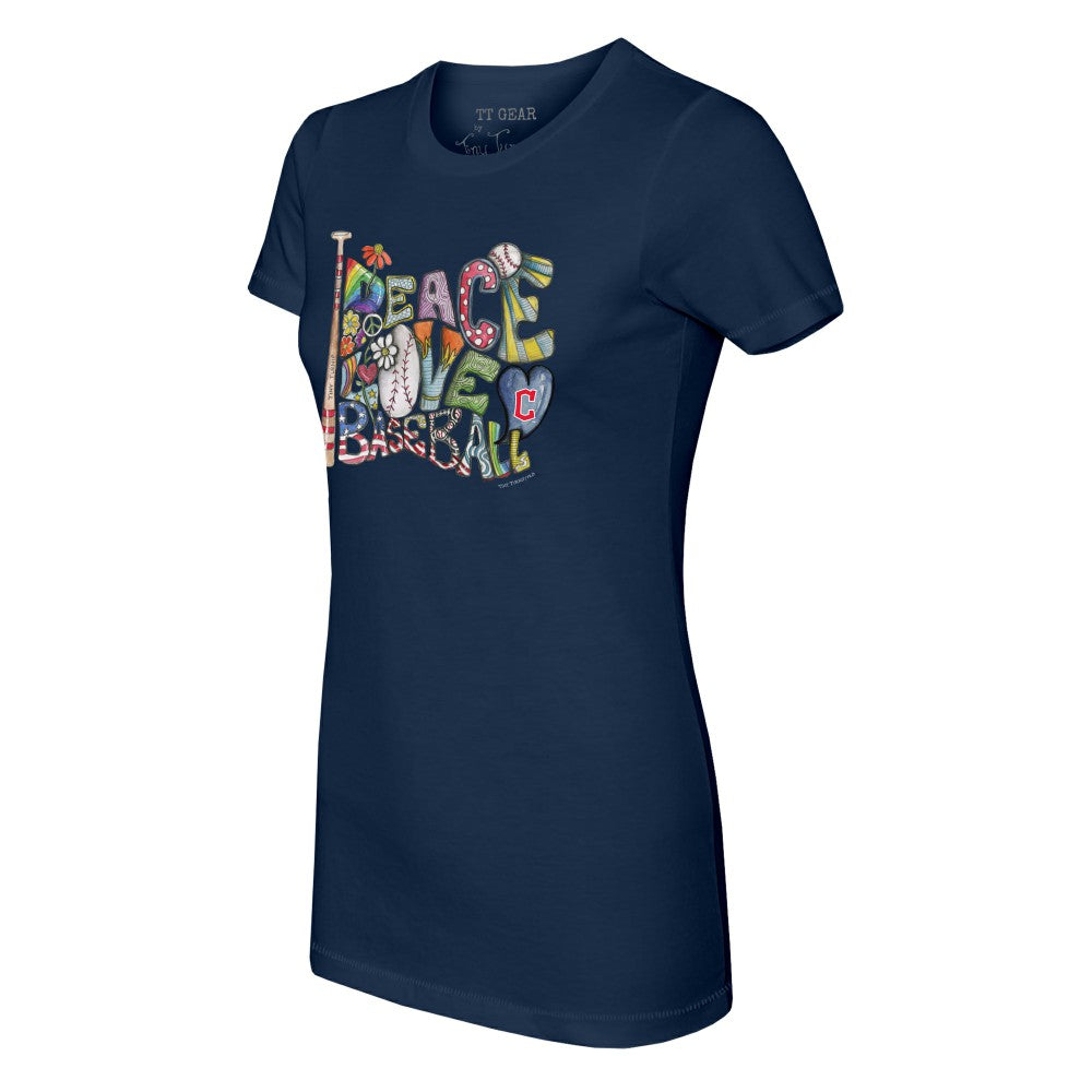 Cleveland Guardians Tiny Turnip Women's Peace Love Baseball Fitted T-Shirt - Navy
