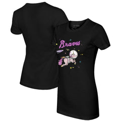 Atlanta Braves Tiny Turnip Women's Space Unicorn T-Shirt - Black