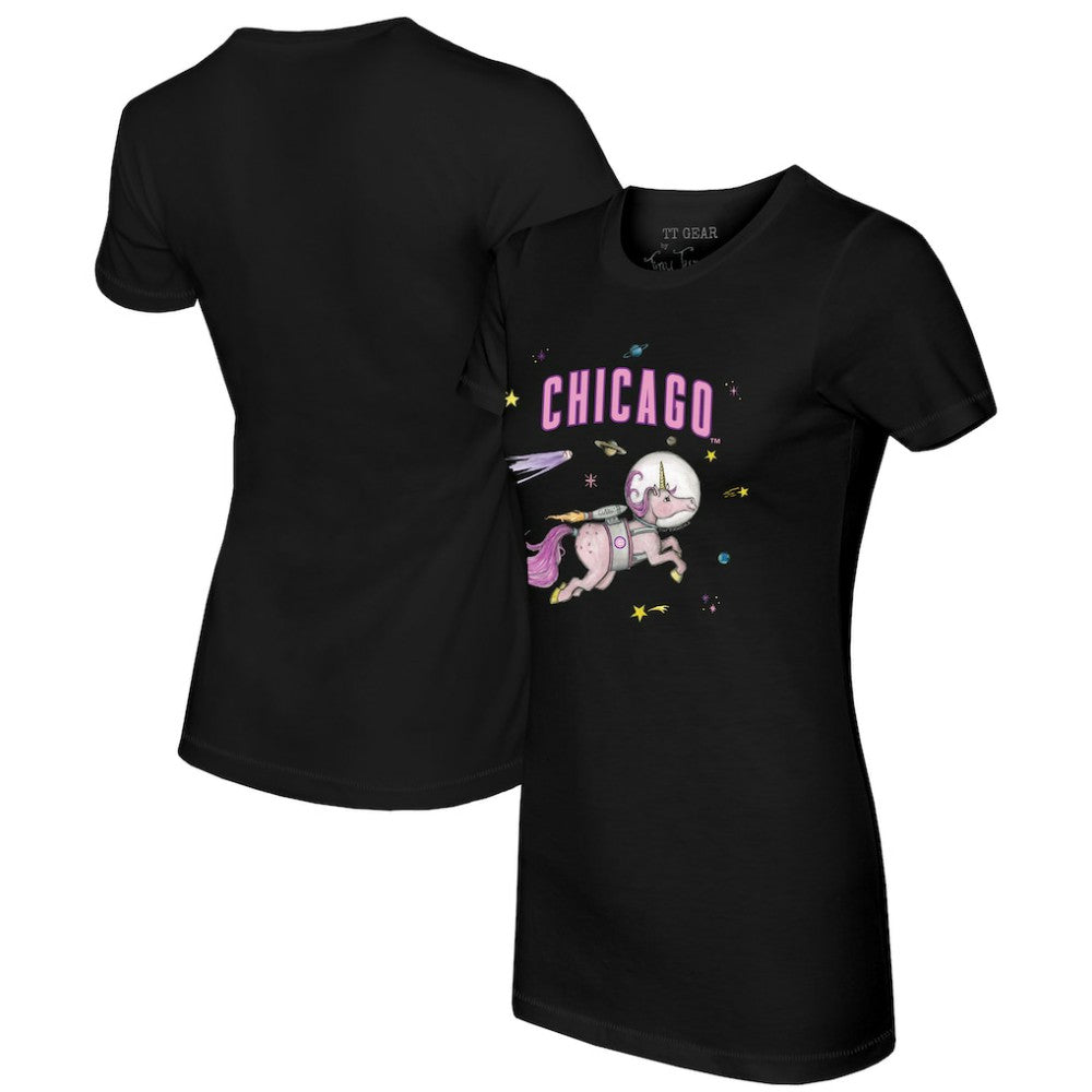 Chicago Cubs Tiny Turnip Women's Space Unicorn T-Shirt - Black