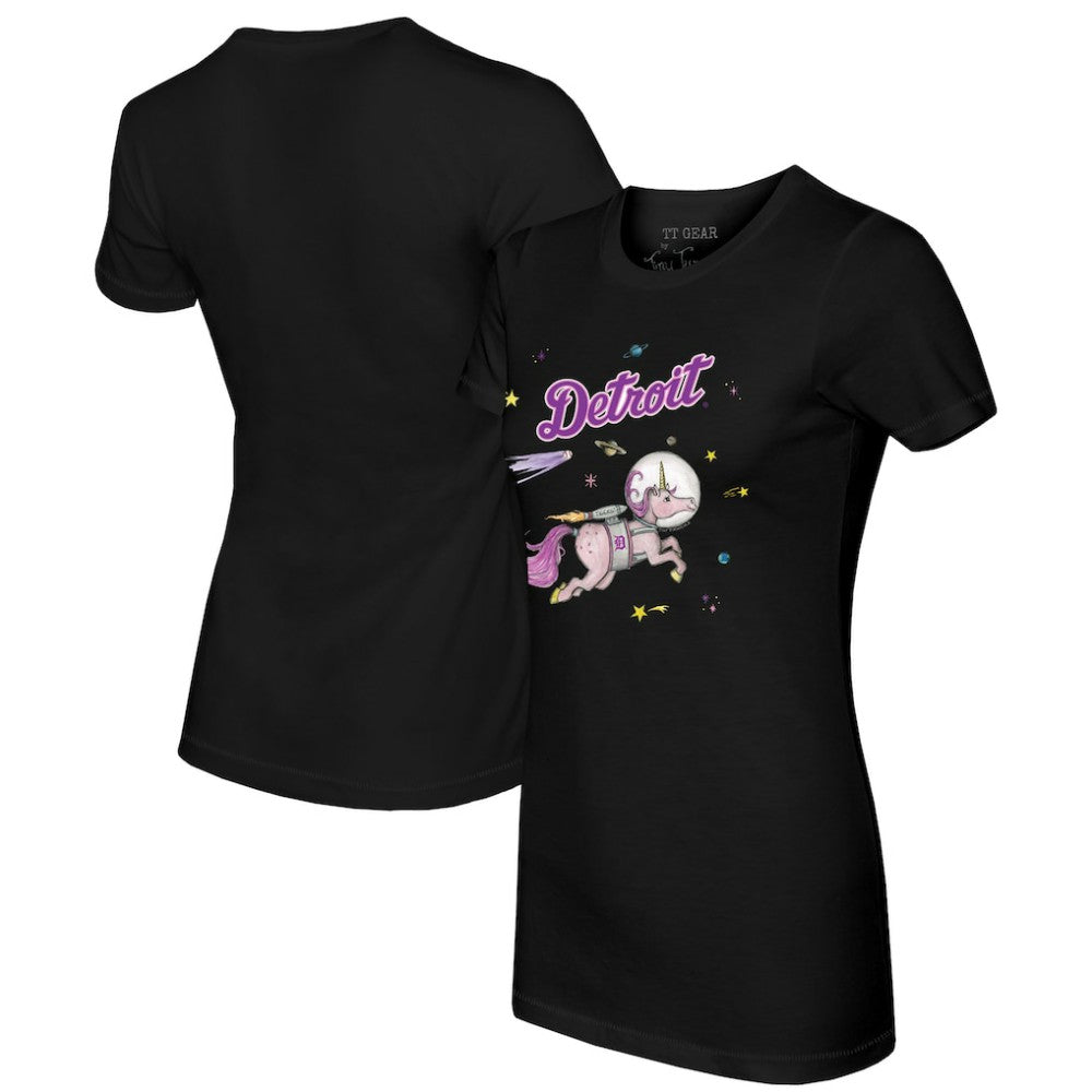 Detroit Tigers Tiny Turnip Women's Space Unicorn T-Shirt - Black