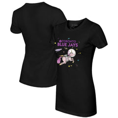 Toronto Blue Jays Tiny Turnip Women's Space Unicorn T-Shirt - Black