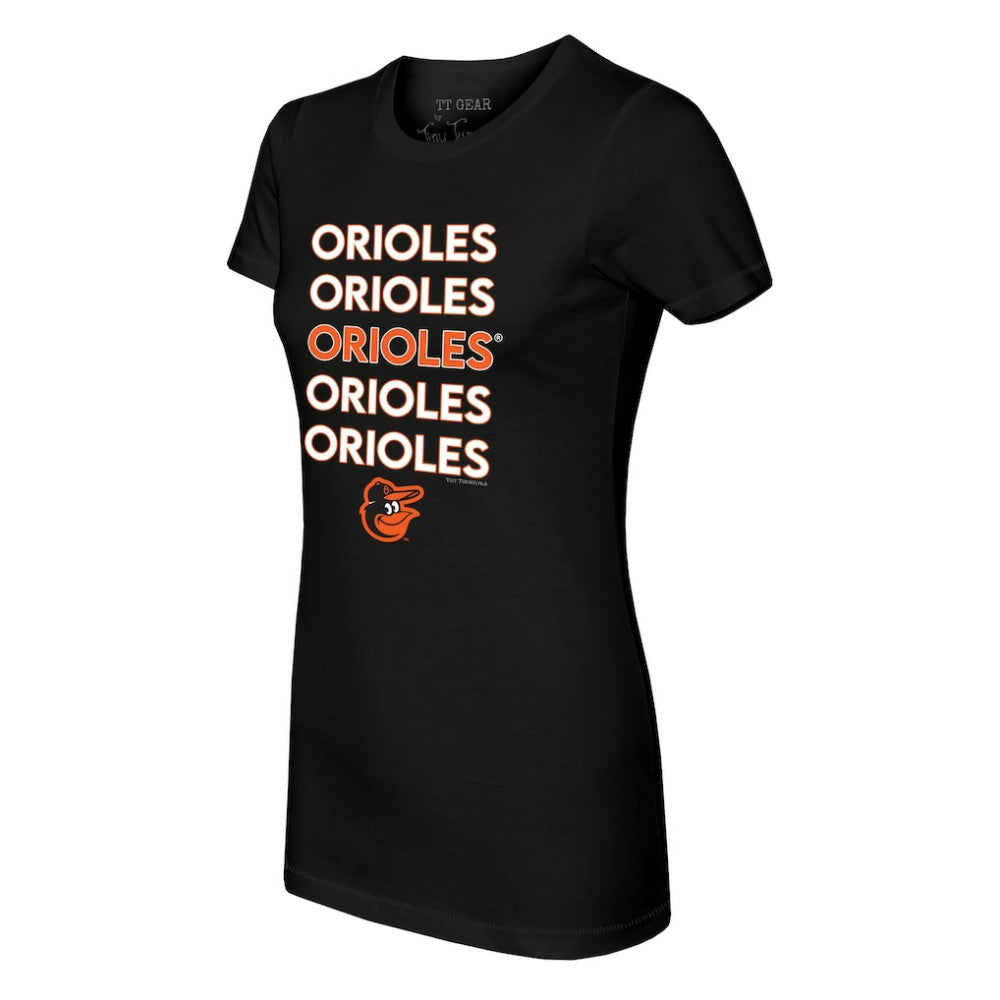 Baltimore Orioles Tiny Turnip Women's Stacked T-Shirt - Black
