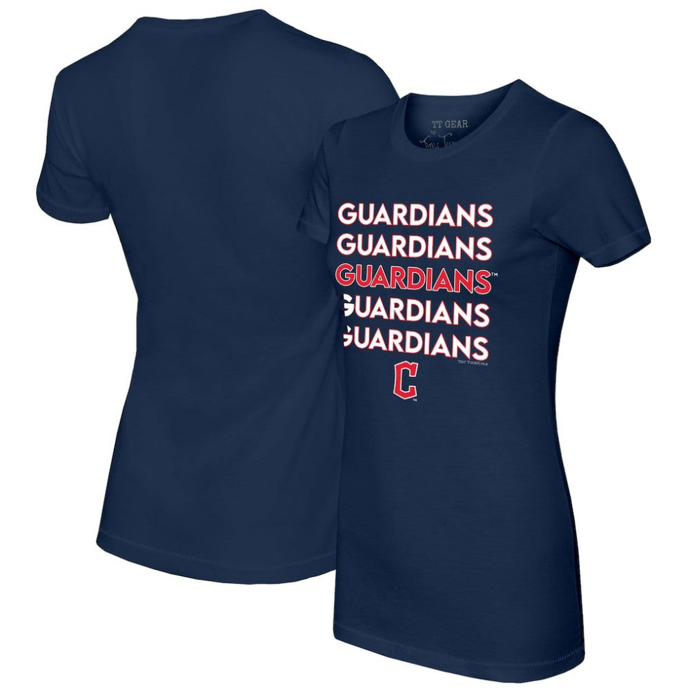 Cleveland Guardians Tiny Turnip Women's Stacked T-Shirt - Navy