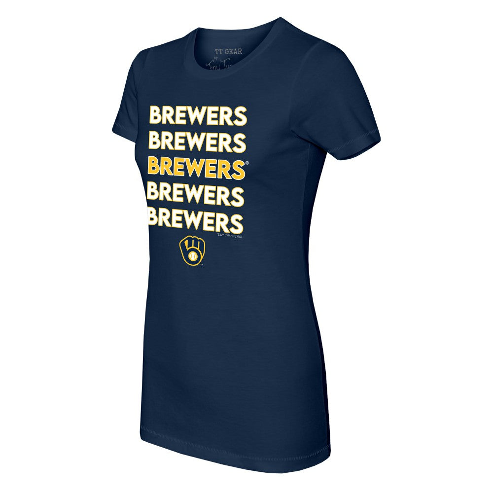 Milwaukee Brewers Tiny Turnip Women's Stacked T-Shirt - Navy