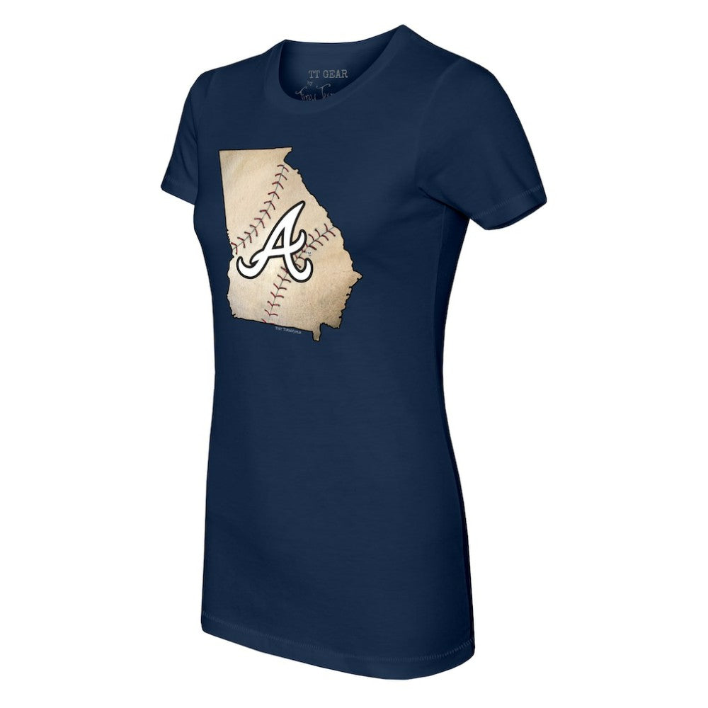 Atlanta Braves Tiny Turnip Women's State Outline T-Shirt - Navy