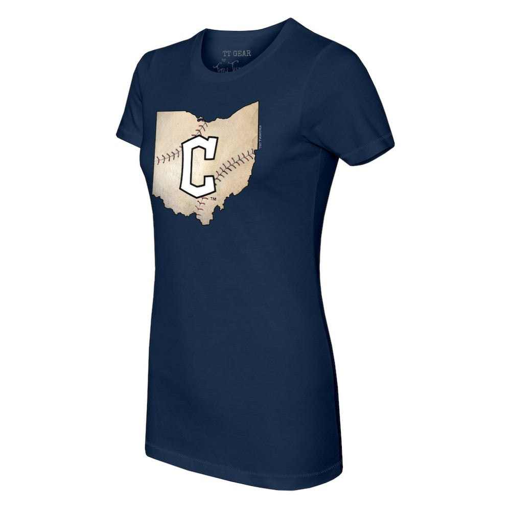 Cleveland Guardians Tiny Turnip Women's State Outline T-Shirt - Navy