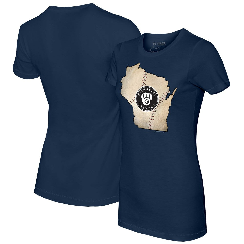 Milwaukee Brewers Tiny Turnip Women's State Outline T-Shirt - Navy
