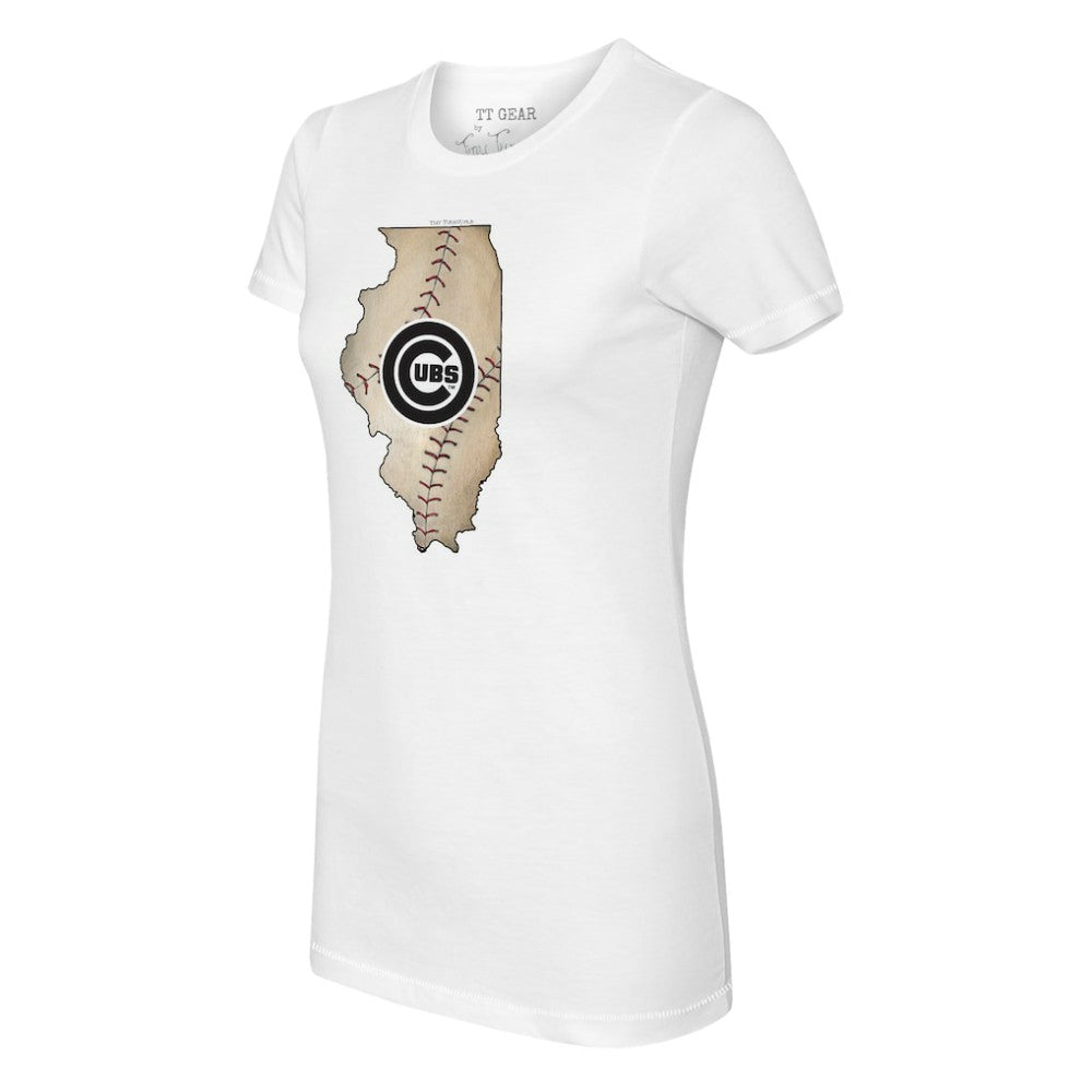 Chicago Cubs Tiny Turnip Women's State Outline T-Shirt - White