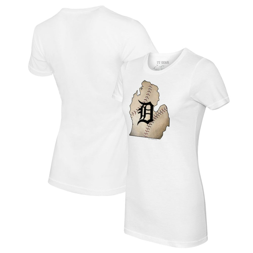 Detroit Tigers Tiny Turnip Women's State Outline T-Shirt - White