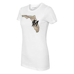 Miami Marlins Tiny Turnip Women's State Outline T-Shirt - White