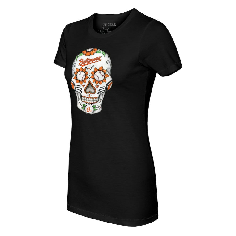 Baltimore Orioles Tiny Turnip Women's Sugar Skull T-Shirt - Black