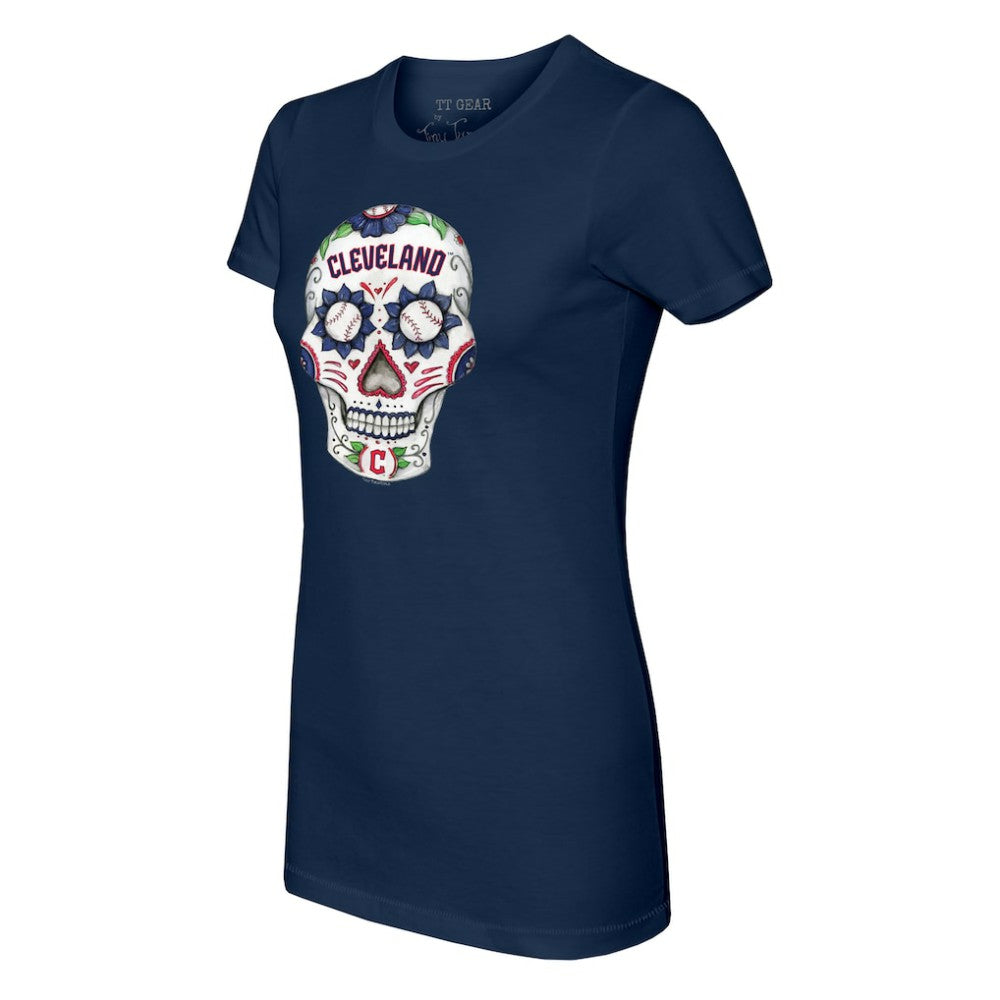 Cleveland Guardians Tiny Turnip Women's Sugar Skull T-Shirt - Navy